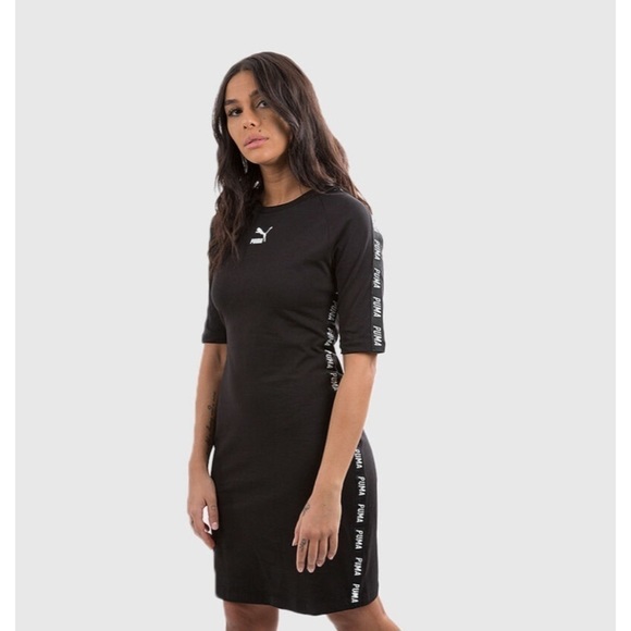 Puma Bodycon Black Tape Dress With side stripe Logo size Extra Small - Picture 1 of 9